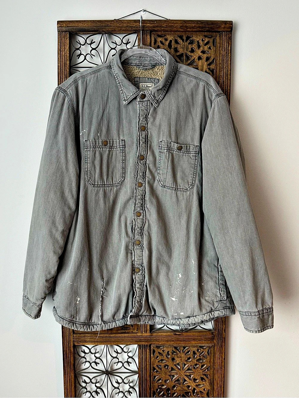 L.L.Bean Traditional Fit Sherpa-Lined Shirt Jacket Sherpa-Lined Gray Jacket